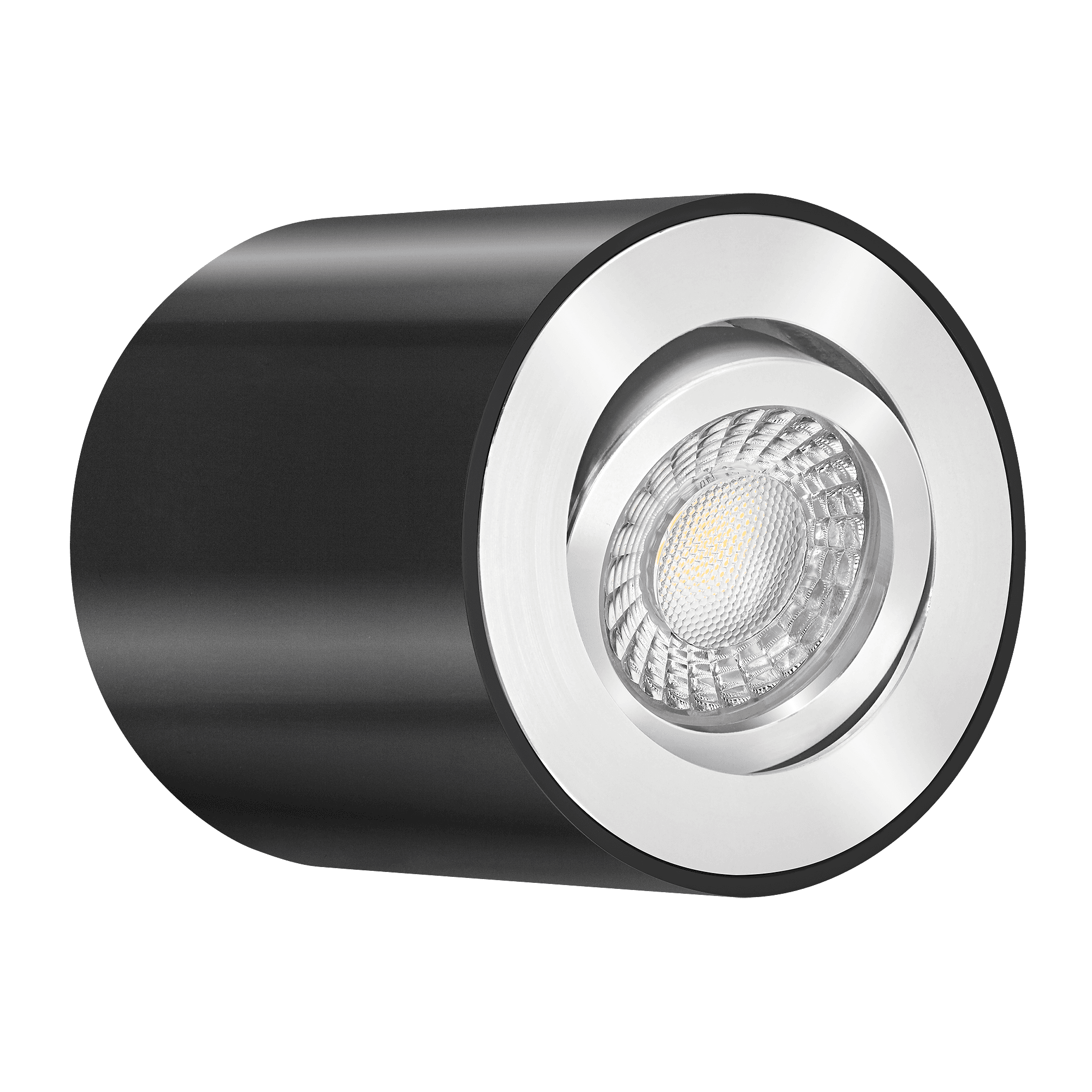 LED-Aufbaustrahler GU10 | 230V | DIMMBAR | 7W statt 90W | 60° Reflektor | 93 Cri | Aluminium | Forma Tube | schwarz | rund (2700K, chrom-poliert)