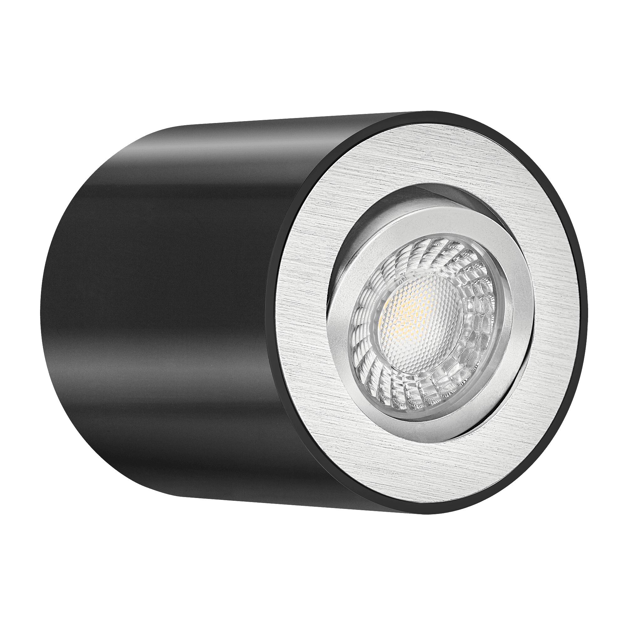 LED-Aufbauleuchte 230V ohne Trafo | dimmbar & 90 CRI | 7W statt 90W | 60° Reflektor | Forma Tube schwarz (2700K, silber-gebürstet)