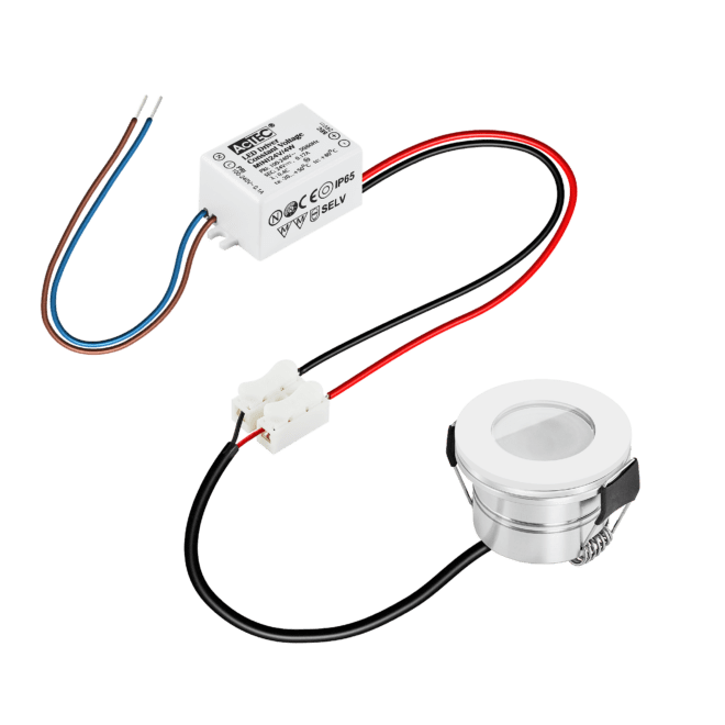 230V Mini-Einbaustrahler | StarLED Sonne & Mond | matt weiß | leuchtet vorne & seitlich | Aluminium 3,3W | IP44